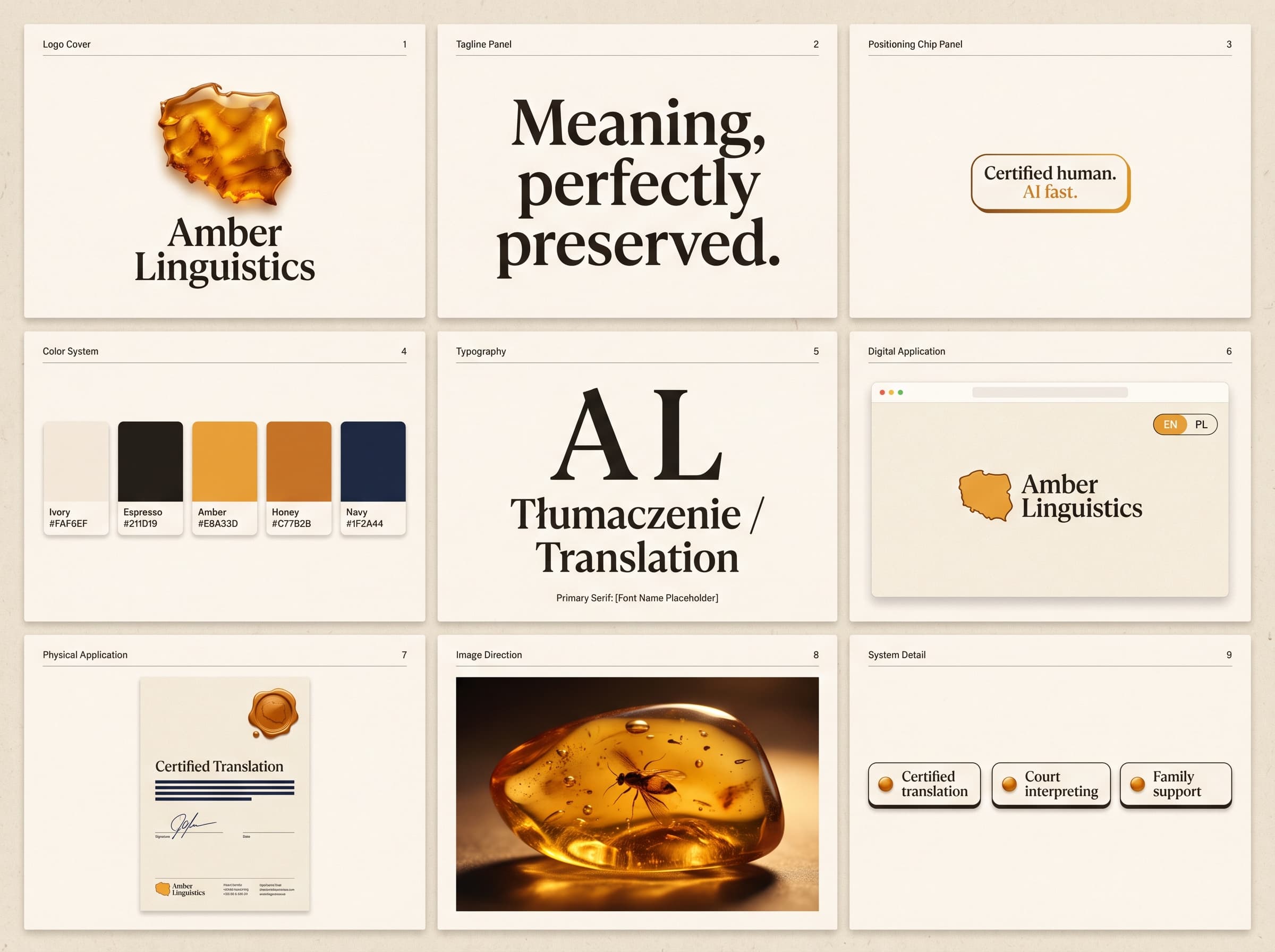 Amber Linguistics brand guidelines board